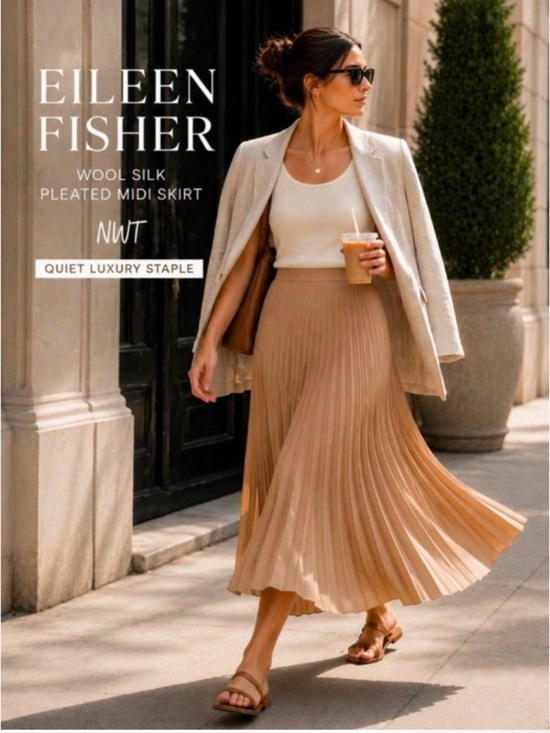 Eileen Fisher Dresses & Skirts - Eileen Fisher Tan Pleated Skirt Size Medium NWT Retail $328